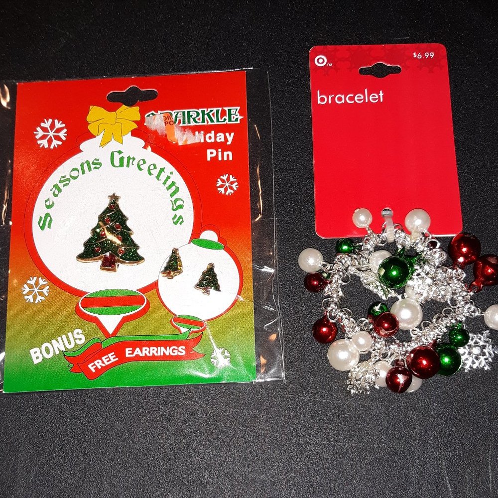New Christmas Tree Pin, Earrings, Bracelet - Picture 1 of 2
